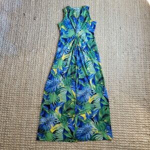 Tommy Bahama Nirvana Night Hot Tropic Island Navy Maxi Dress Jersey Knit Stretch